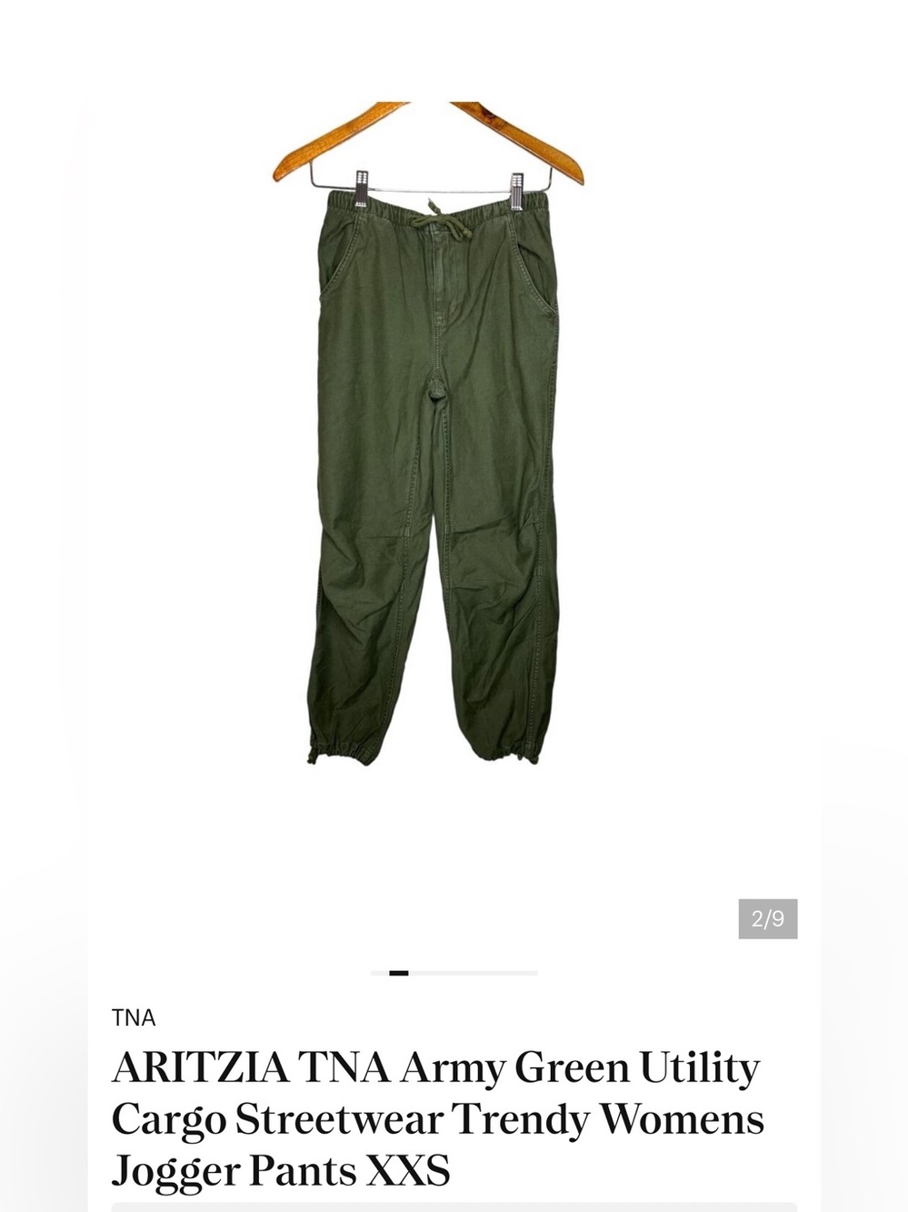 ARITZIA TNA Army Green Utility Cargo Streetwear Trendy Womens Jogger Pants XXS